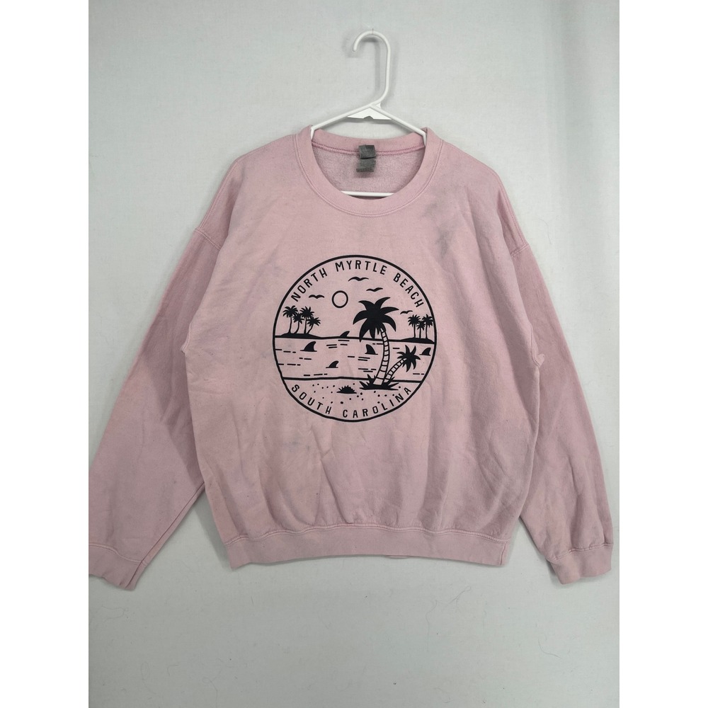 Gildan North Myrtle Beach South Carolina Sweatshirt Pink Graphic Fleece Large